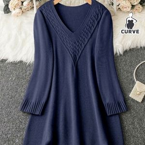 Women's Plus Size V-Neck Sweater Dress